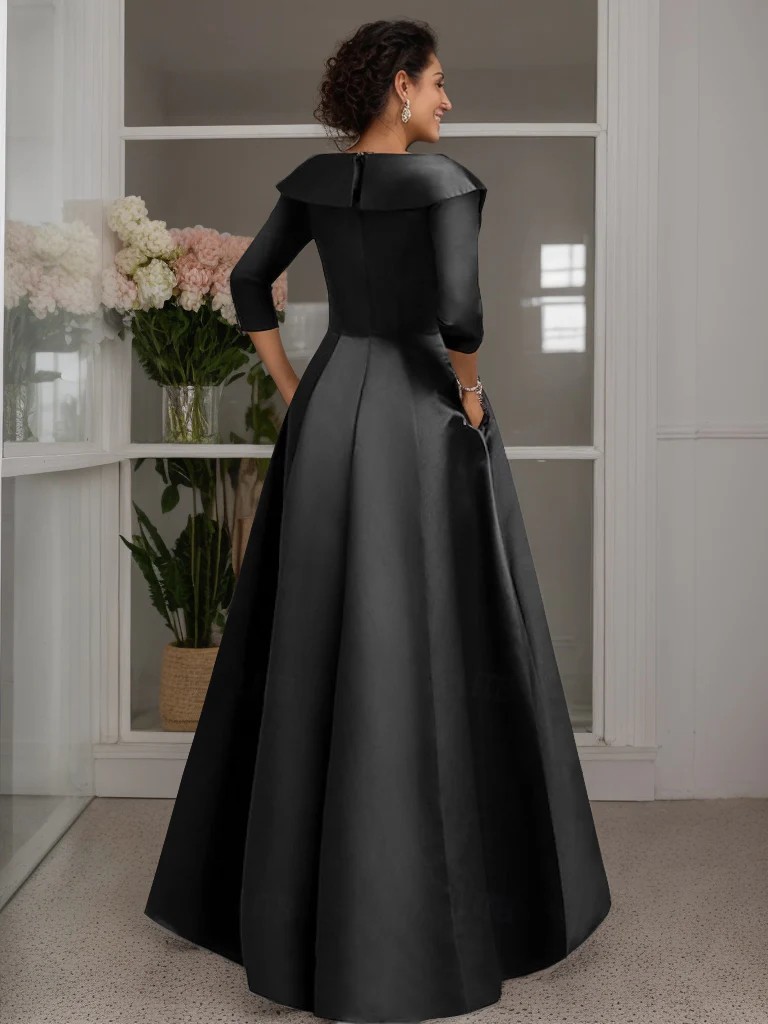 A-Line/Princess V-Neck 3/4 Sleeves Floor Length Mother of the Bride Dresses With Appliques & Beading - QUGEX