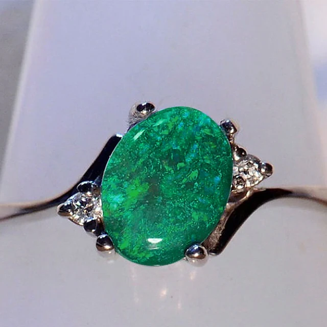 Women's Sterling Silver Rings Oval Cut Fire Opal Exquisite Jewelry - QUGEX