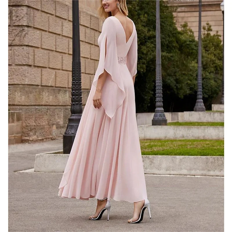 A-Line/Princess Jewel Neck 3/4 Length Sleeve Ankle-Length Mother of the Bride Dresses with Sequins - QUGEX