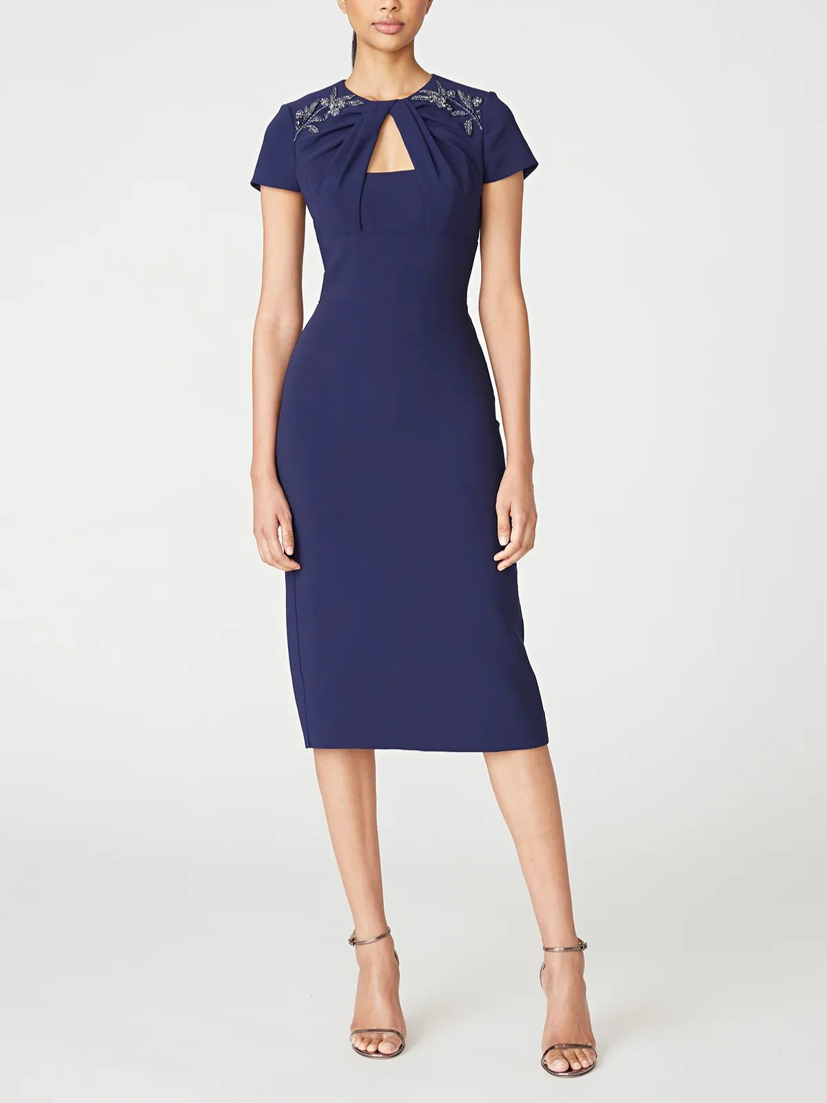 Sheath/Column Off-the-Shoulder Short Sleeves Tea-Length Mother Of The Bride Dresses with Ruffles - QUGEX