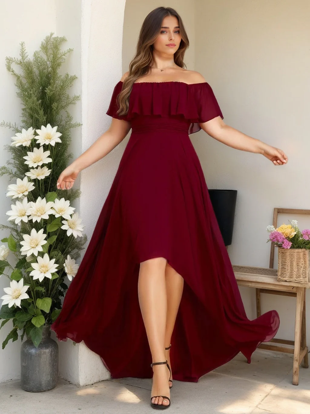 A-Line/Princess Off-the-Shoulder Asymmetrical Plus Size Bridesmaid Dresses with Ruffles - QUGEX