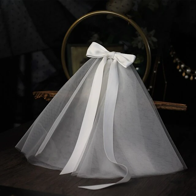 Two-tier Sweet Style Wedding Veils with Satin Bow - QUGEX