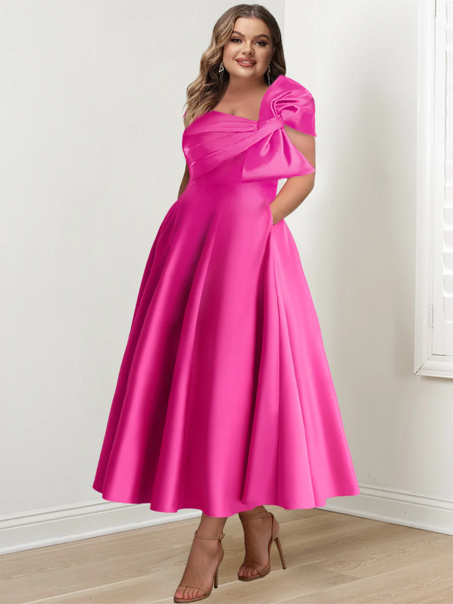 A-Line/Princess Off-the-Shoulder Sleeveless Ankle-Length Mother of the Bride Dresses with Bow(s) - QUGEX