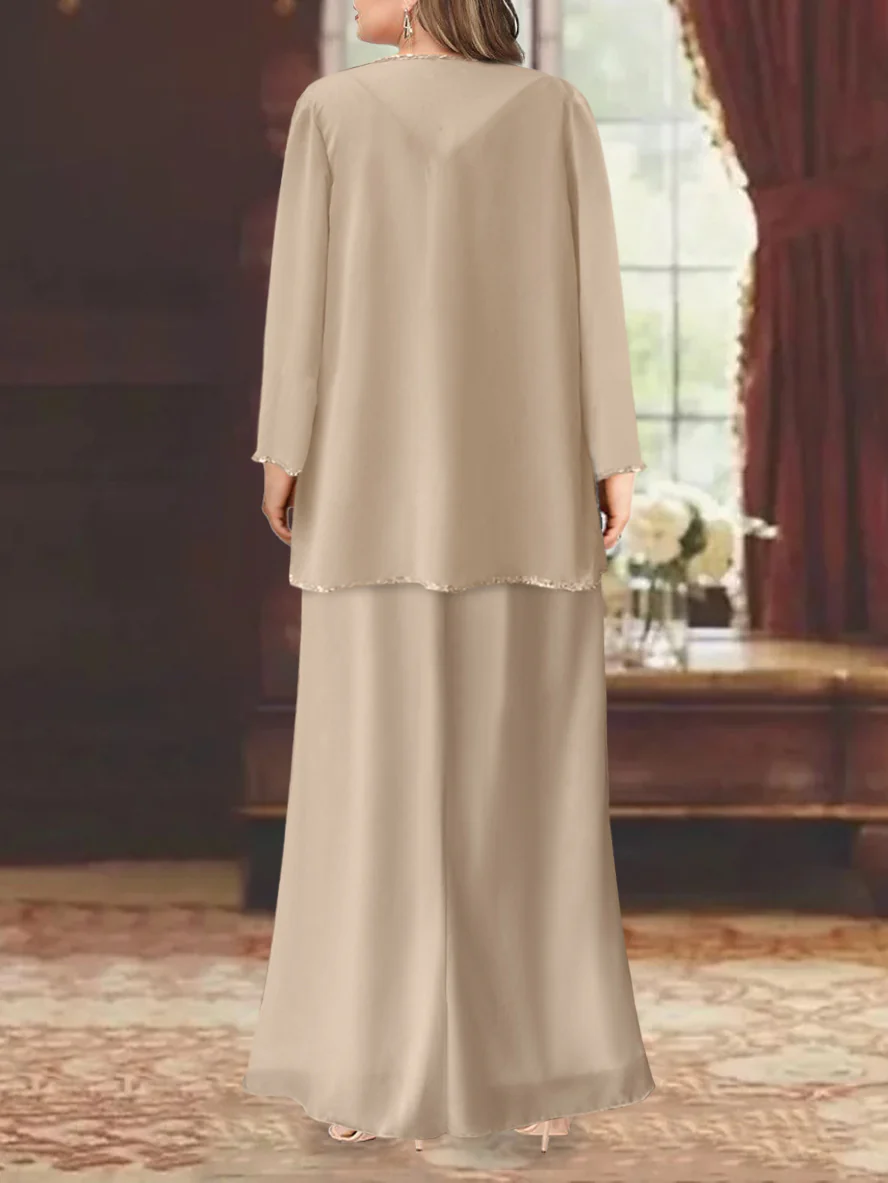 Sheath/Column V-Neck Ankle-Length Plus Size Mother of the Bride Dresses with Jacket & Sequins - QUGEX