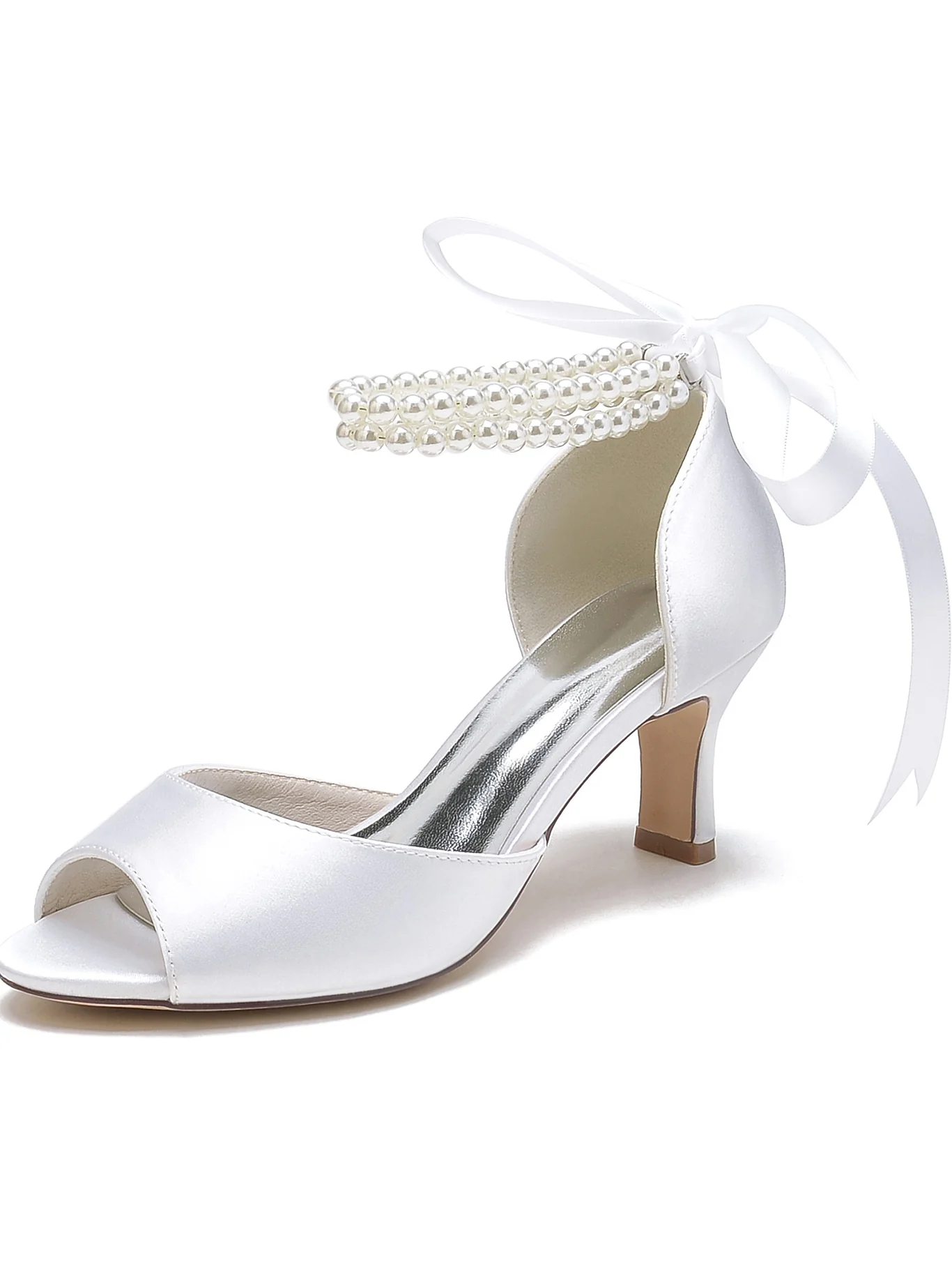Women's Wedding Bowknot Stiletto Heel Open Toe Bridal Shoes - QUGEX