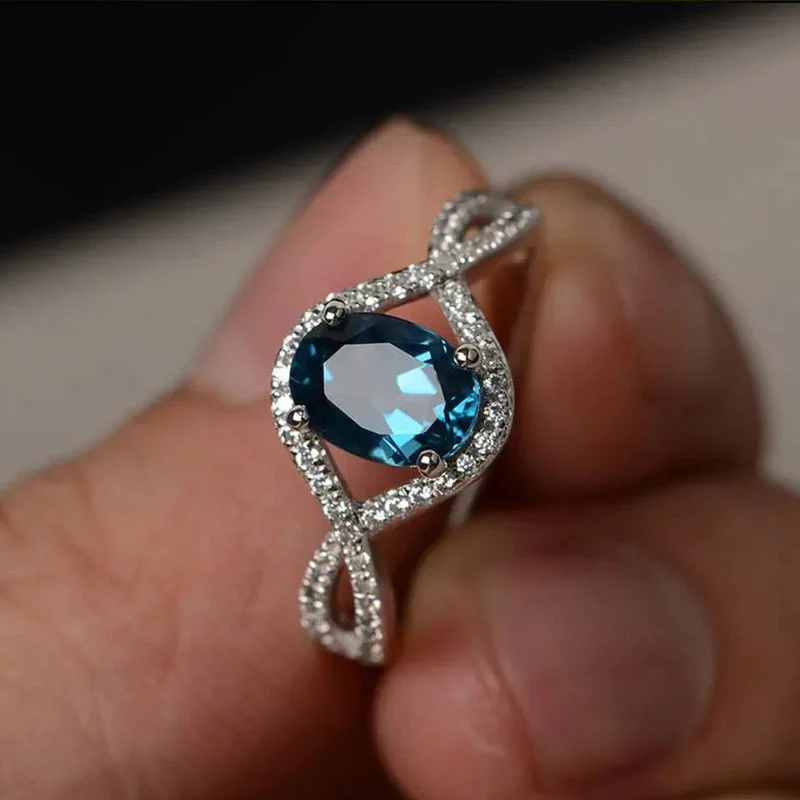 White Gold Sterling Silver Oval Cut Women's Ring Valentine's Day Engagement Wedding Jewelry - QUGEX