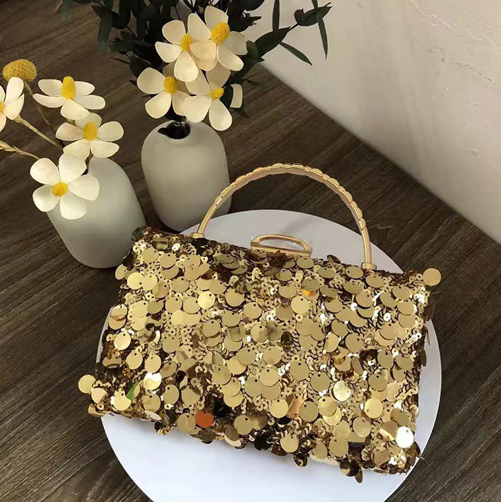 Gold Retro PVC High-End Wedding Party Evening Clutch Bag with Sequins - QUGEX