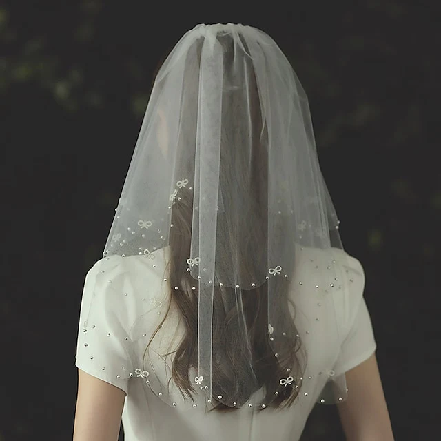 Two-tier Cute / Stylish / Birthday Wedding Veil  with Faux Pearl Tulle - QUGEX