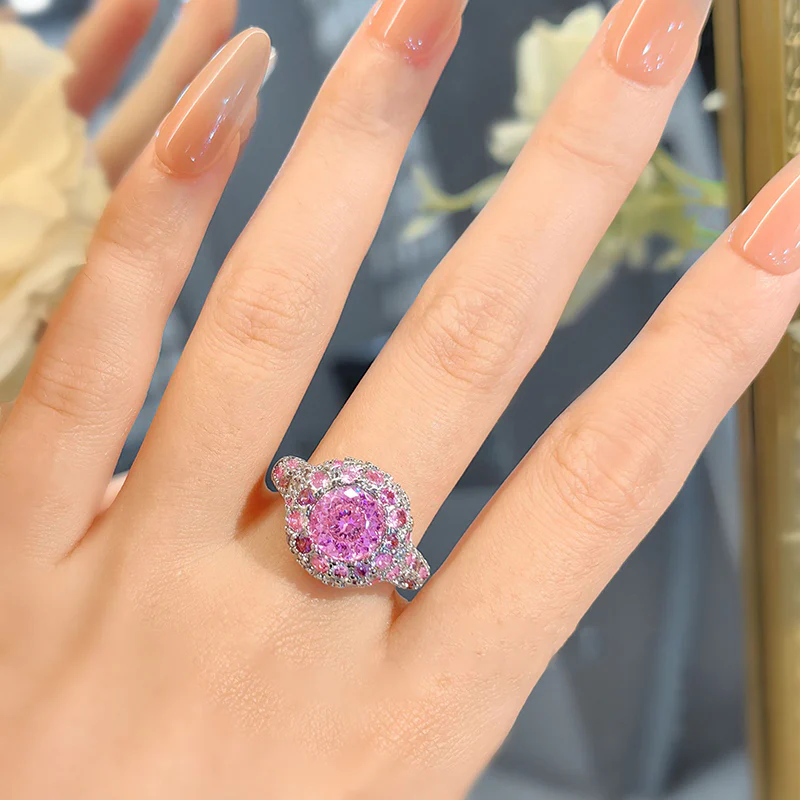 Antique Unique Gradient Pink Diamond Bird Nest Ring - QUGEX