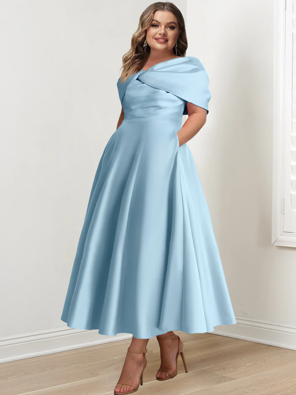 A-Line/Princess Off-The-Shoulder Sleeveless Ankle-Length Plus Size Mother Of The Bride Dresses With Ruffles & Bowknot - QUGEX