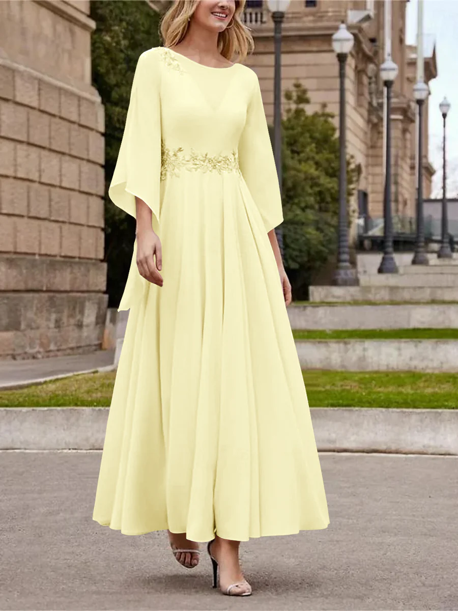 A-Line/Princess Jewel Neck 3/4 Length Sleeve Ankle-Length Mother of the Bride Dresses with Sequins - QUGEX