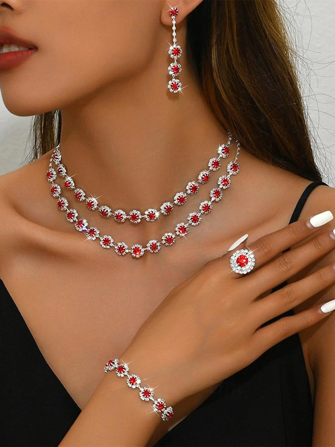 1 set Jewelry 5 pieces set Rhinestone Alloy Rings Earrings Bracelets For Women's Jewelry Set For Wedding Party Anniversary - QUGEX