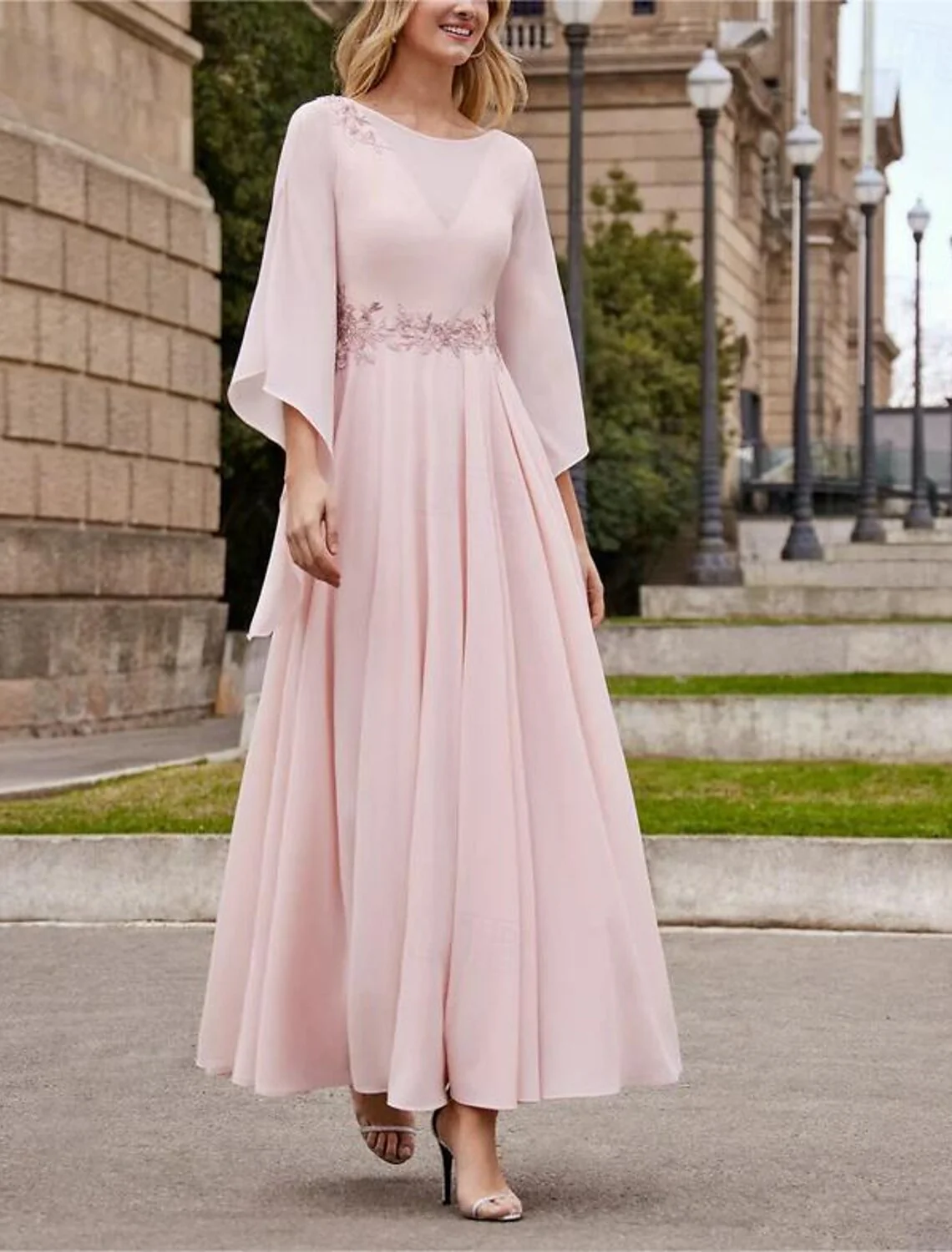 A-Line/Princess Jewel Neck 3/4 Length Sleeve Ankle-Length Mother of the Bride Dresses with Sequins - QUGEX
