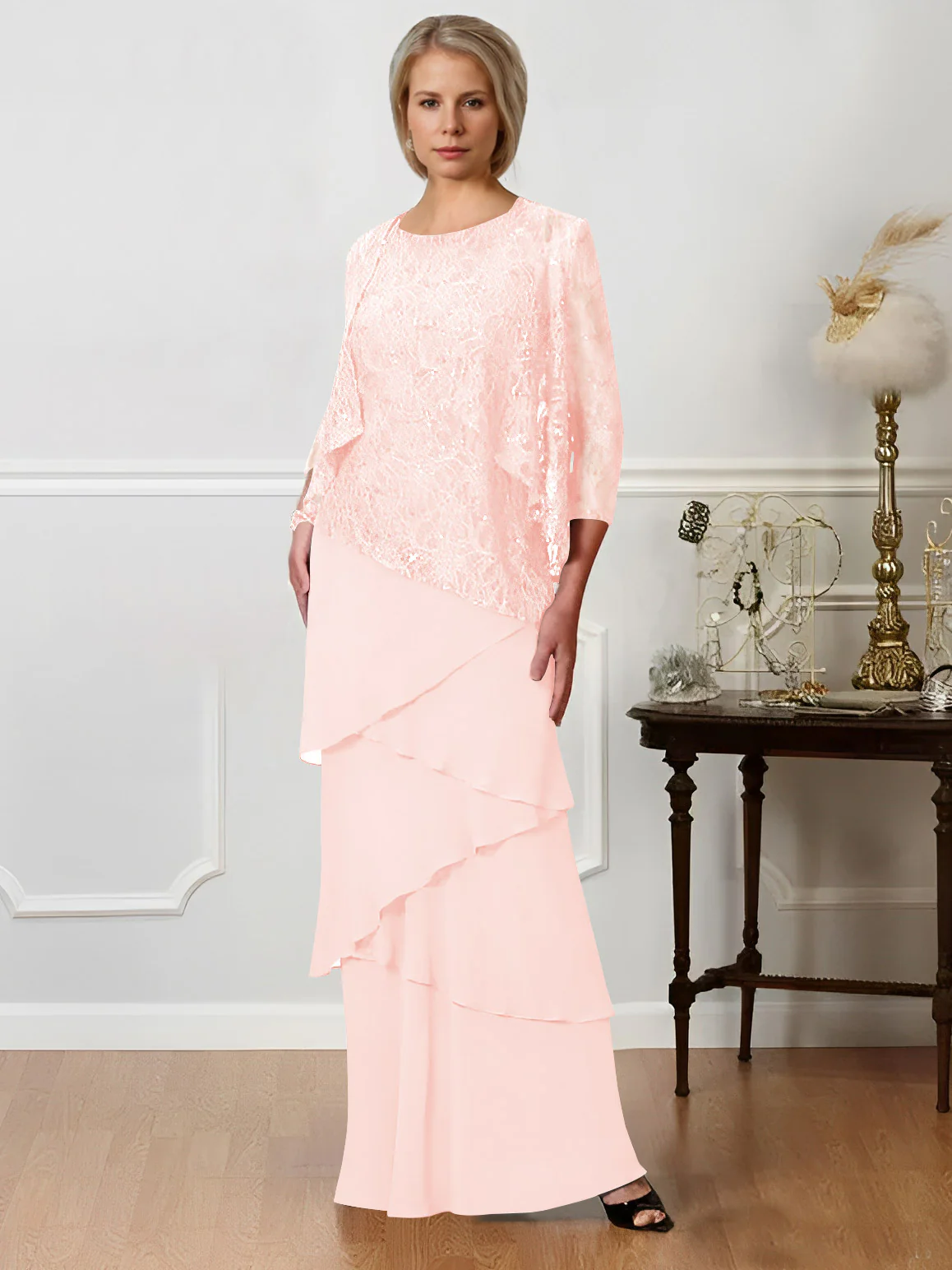 A-Line/Princess Jewel Neck Floor-Length Mother of the Bride Dresses - QUGEX