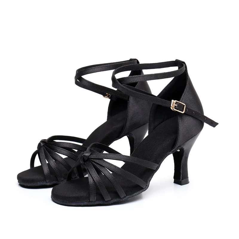 Women's Dancewear Shoes Buckle Ankle Strap Heel Open Toe Satin PU Latin Dance Shoes - QUGEX