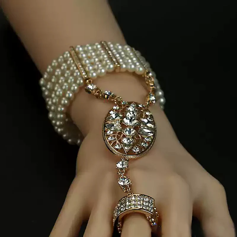 Sparkling Simple Rhinestone Luxury Pearl Ring Bracelet Set - QUGEX