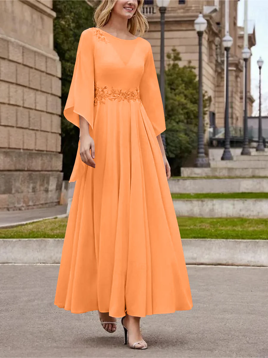 A-Line/Princess Jewel Neck 3/4 Length Sleeve Ankle-Length Mother of the Bride Dresses with Sequins - QUGEX