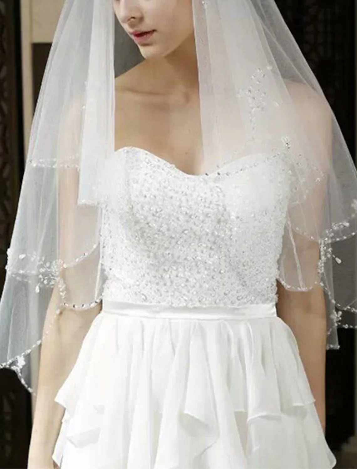 Lace Wedding Veil Elbow Veils with Solid /Two-tier Classic Style / Pattern 59.06 in (150cm) POLY / Lace - QUGEX