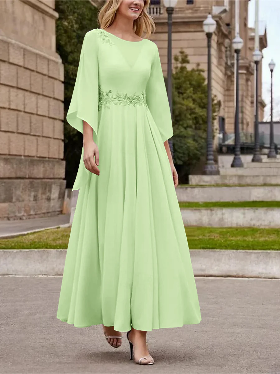 A-Line/Princess Jewel Neck 3/4 Length Sleeve Ankle-Length Mother of the Bride Dresses with Sequins - QUGEX