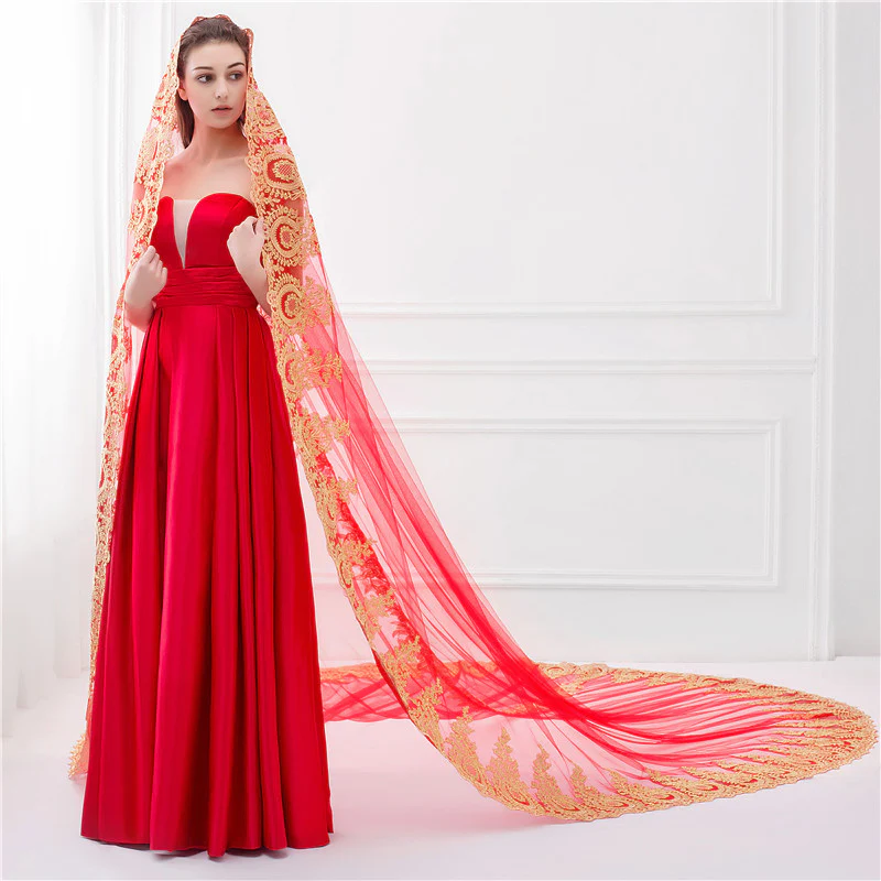 One-tier Luxurious  Wedding Veil with Embroidery - QUGEX