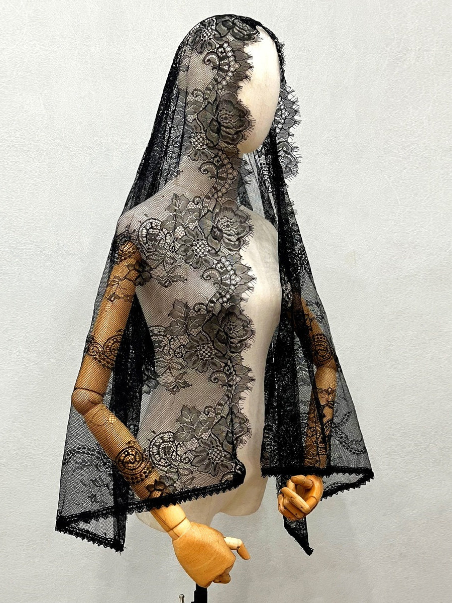 Vintage Lace Wedding Veil Shawl/Mantilla Muslim Veil with Floral - QUGEX