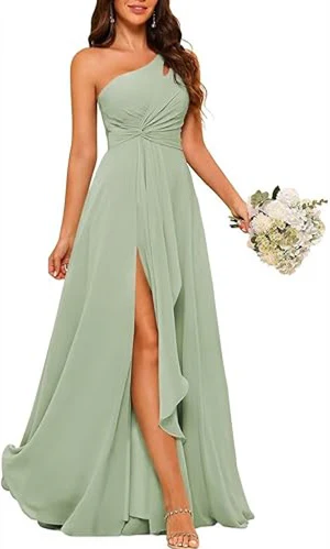 A-Line/Princess One-Shoulder Sleeveless Floor-Length Bridesmaid Dress with Split Side - QUGEX
