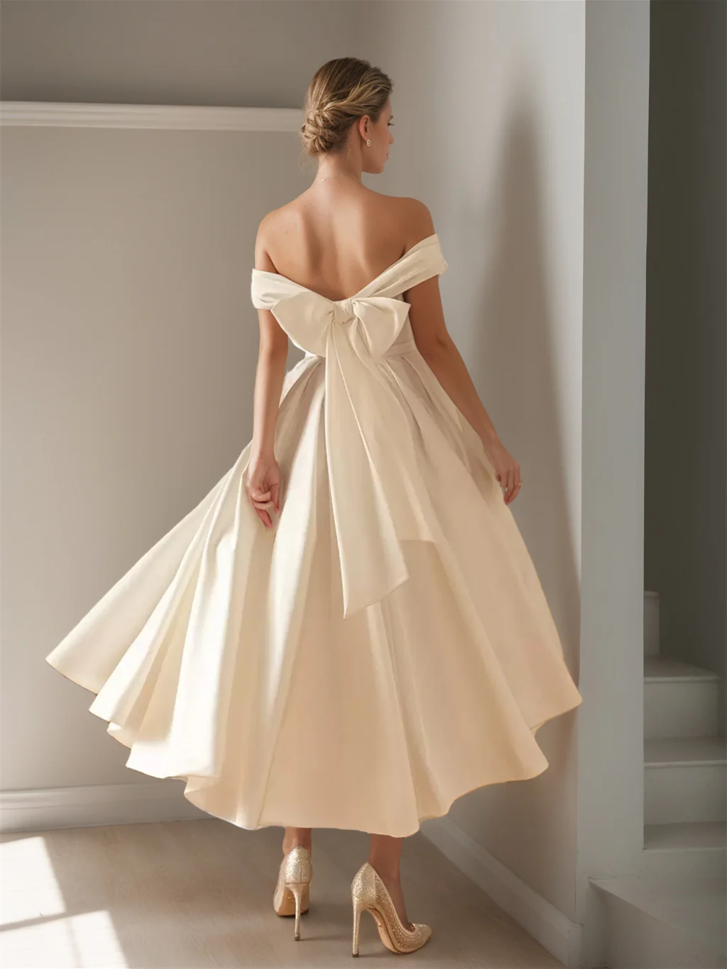 A-Line/Princess Sweetheart Sleeveless Ankle-Length Wedding Dress With Bowknot - QUGEX