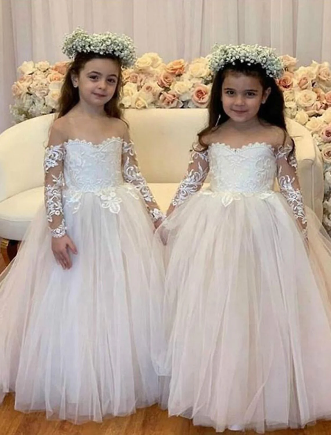 Ball Gown Tulle Flower Girl Dresses with Applique - QUGEX