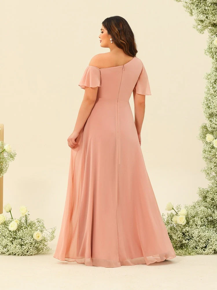 A-Line/Princess One-Shoulder Floor-Length Split Side Plus Size Bridesmaid Dresses - QUGEX