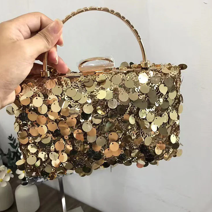 Gold Retro PVC High-End Wedding Party Evening Clutch Bag with Sequins - QUGEX