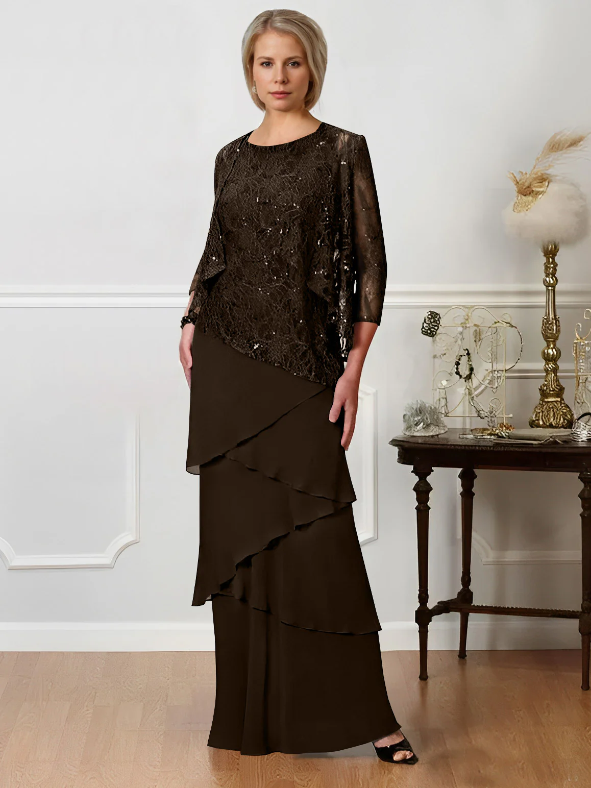 A-Line/Princess Jewel Neck Floor-Length Mother of the Bride Dresses - QUGEX