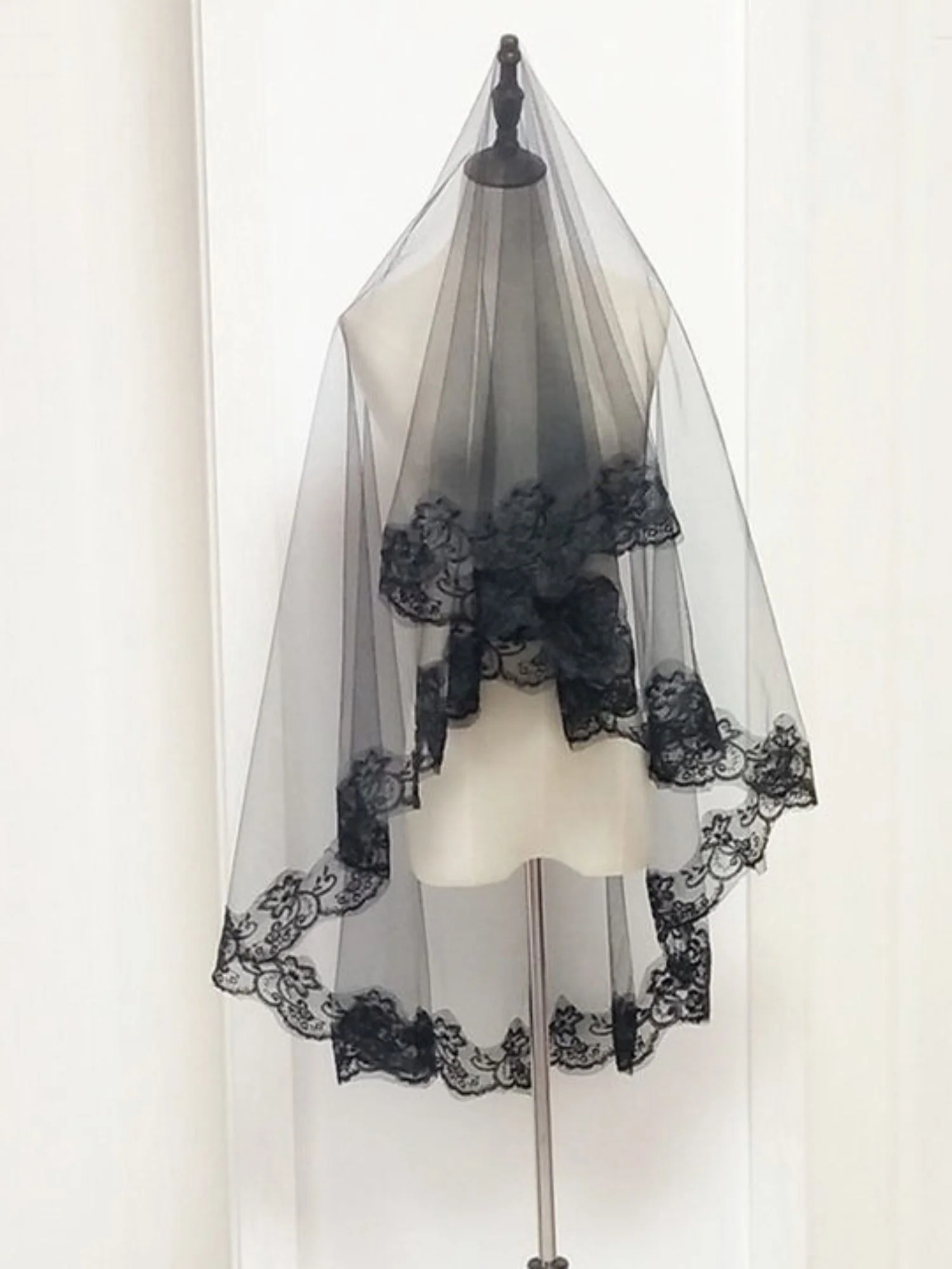 Halloween Black Gothic Punk Party Lace Veil Headpiece - QUGEX