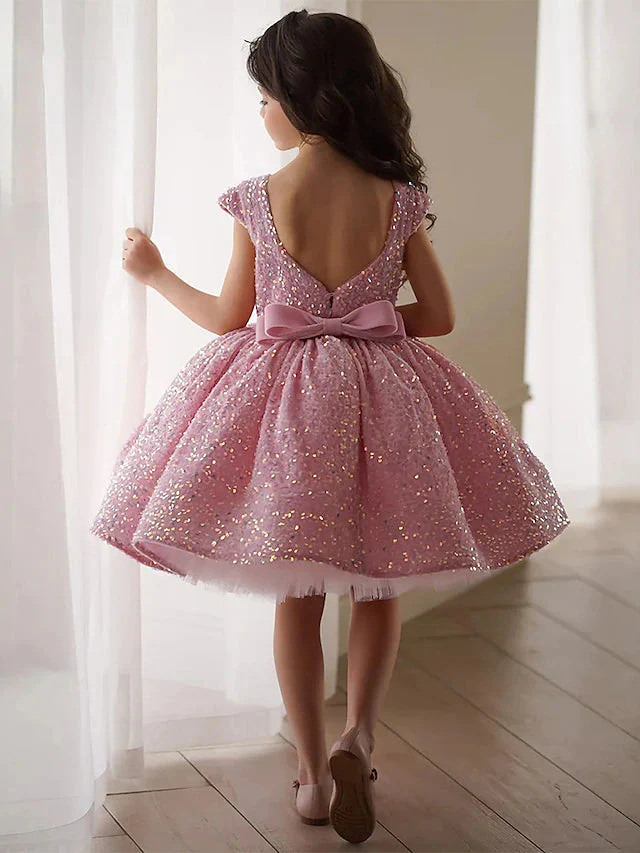 A-Line/Princess Sequins Flower Girl Dresses with Bowknot - QUGEX