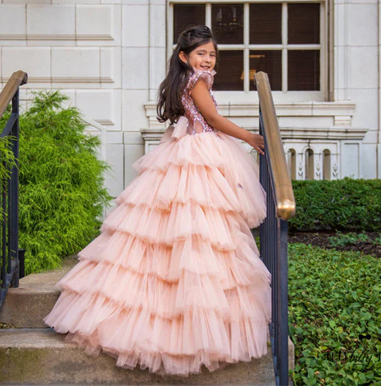 Ball Gown Sequins Flower Girl Dresses with Ruffles & Bowknot - QUGEX