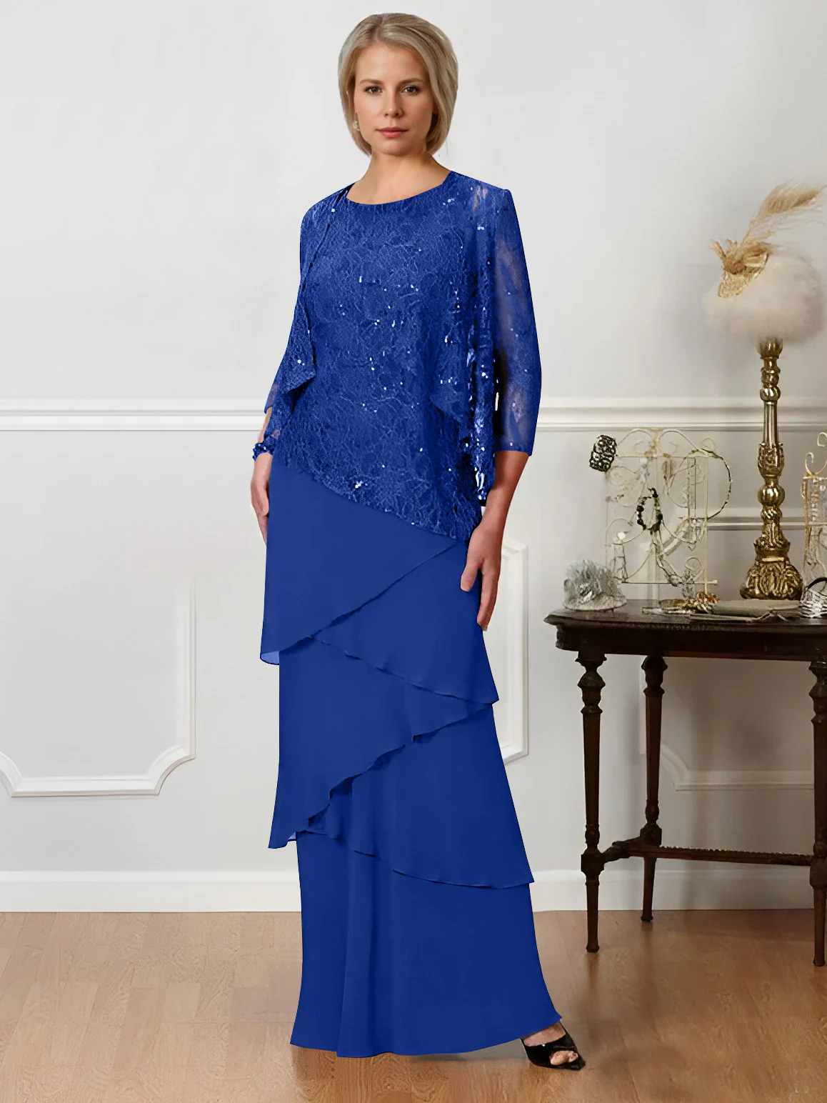 A-Line/Princess Jewel Neck Floor-Length Mother of the Bride Dresses - QUGEX