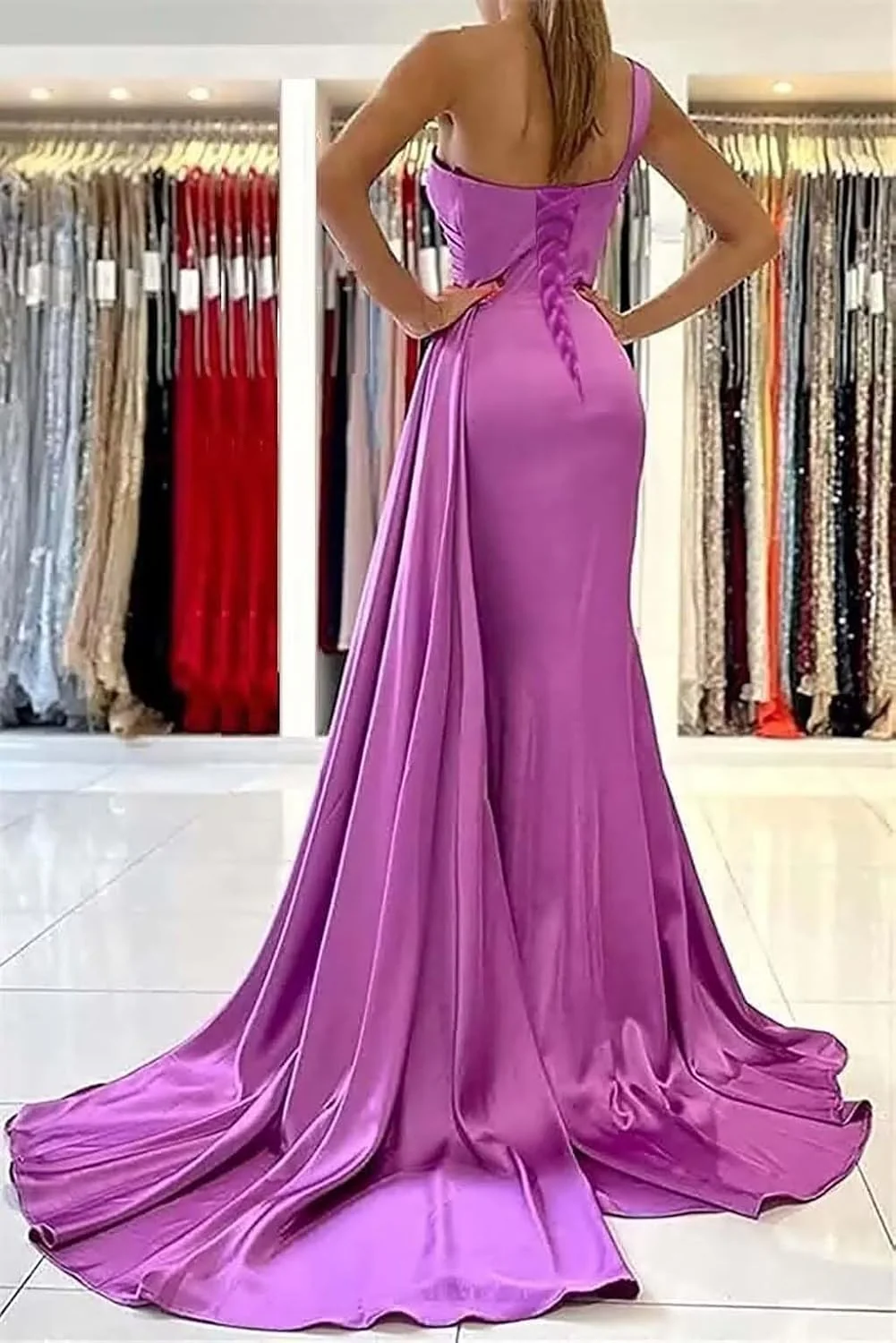 Mermaid/Trumpet Satin One-Shoulder Sleeveless Floor-Length Bridesmaid Dresses - QUGEX