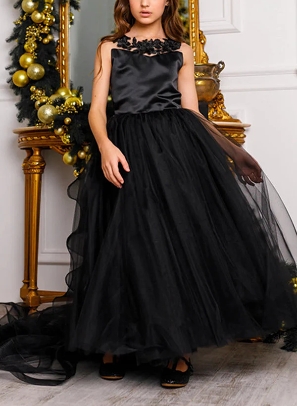 A-Line/Princess Scoop Flower Girl Dresses With Bowknot - QUGEX