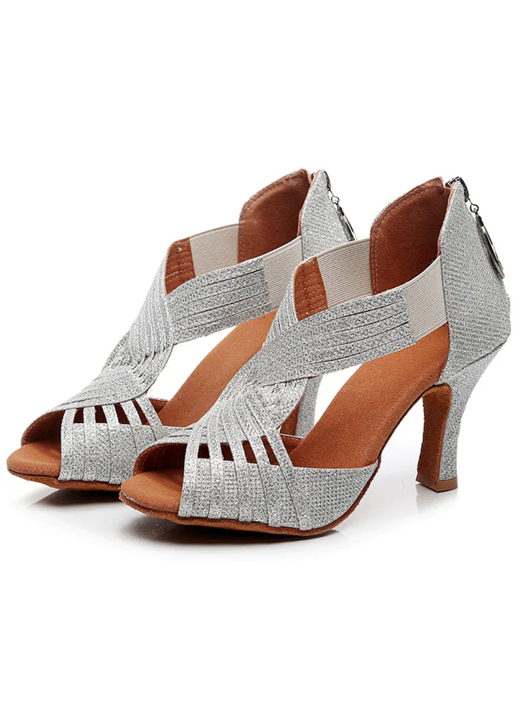 Women's Dancewear Shoes  Rhinestone Sparkling Glitter Buckle High Heel Peep Toe Bridal Shoes - QUGEX