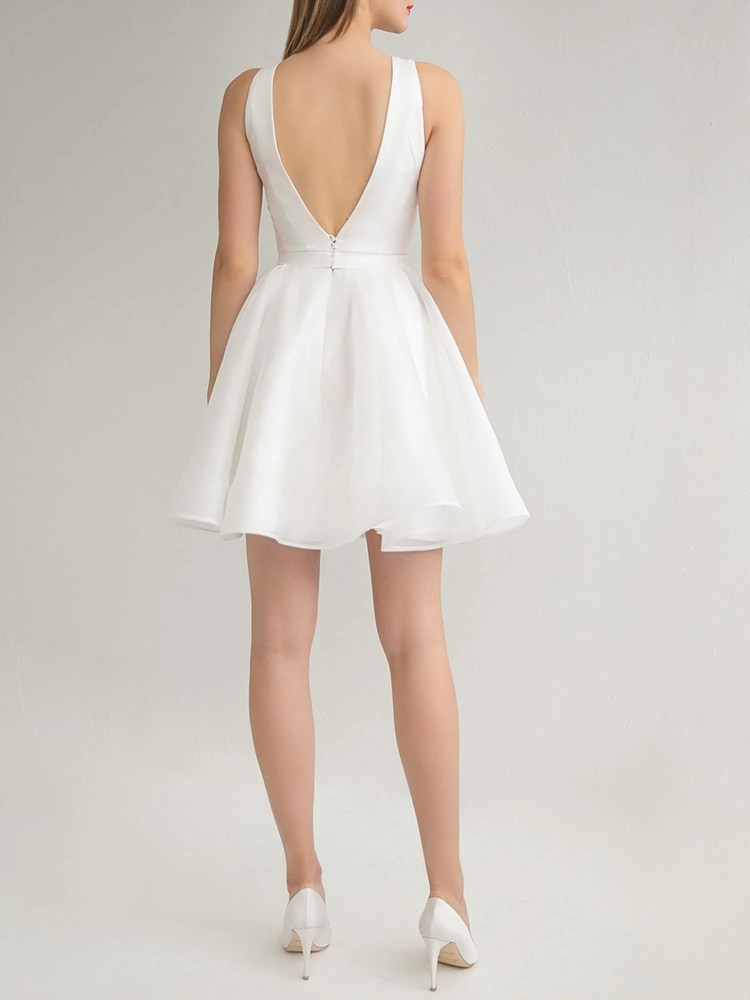 A-Line/Princess Scoop Neck Long Sleeves Mini Wedding Dress - QUGEX