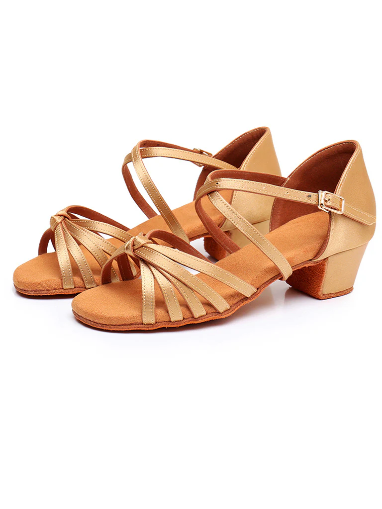 Women's Dancewear Shoes Buckle Open Toe Block Heel Satin PU Latin Shoes - QUGEX