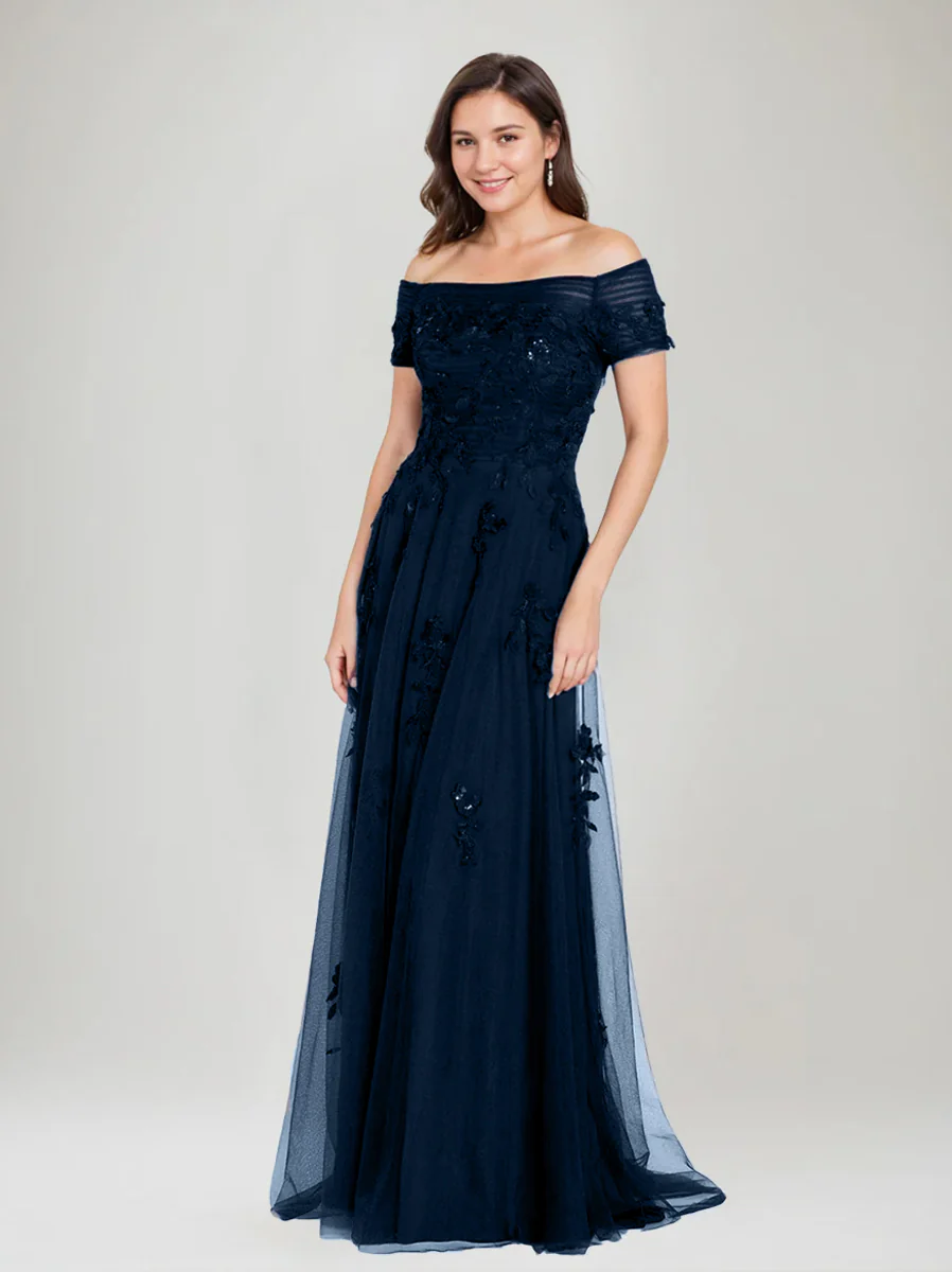 A-Line Off-the-Shoulder Sleeveless Mother Of The Bride & Groom Dresses with Appliques - QUGEX