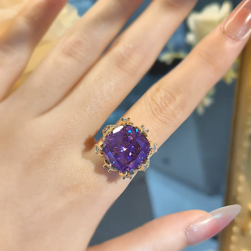 Vintage Luxury Square Bird Nest Gemstone Ring - QUGEX