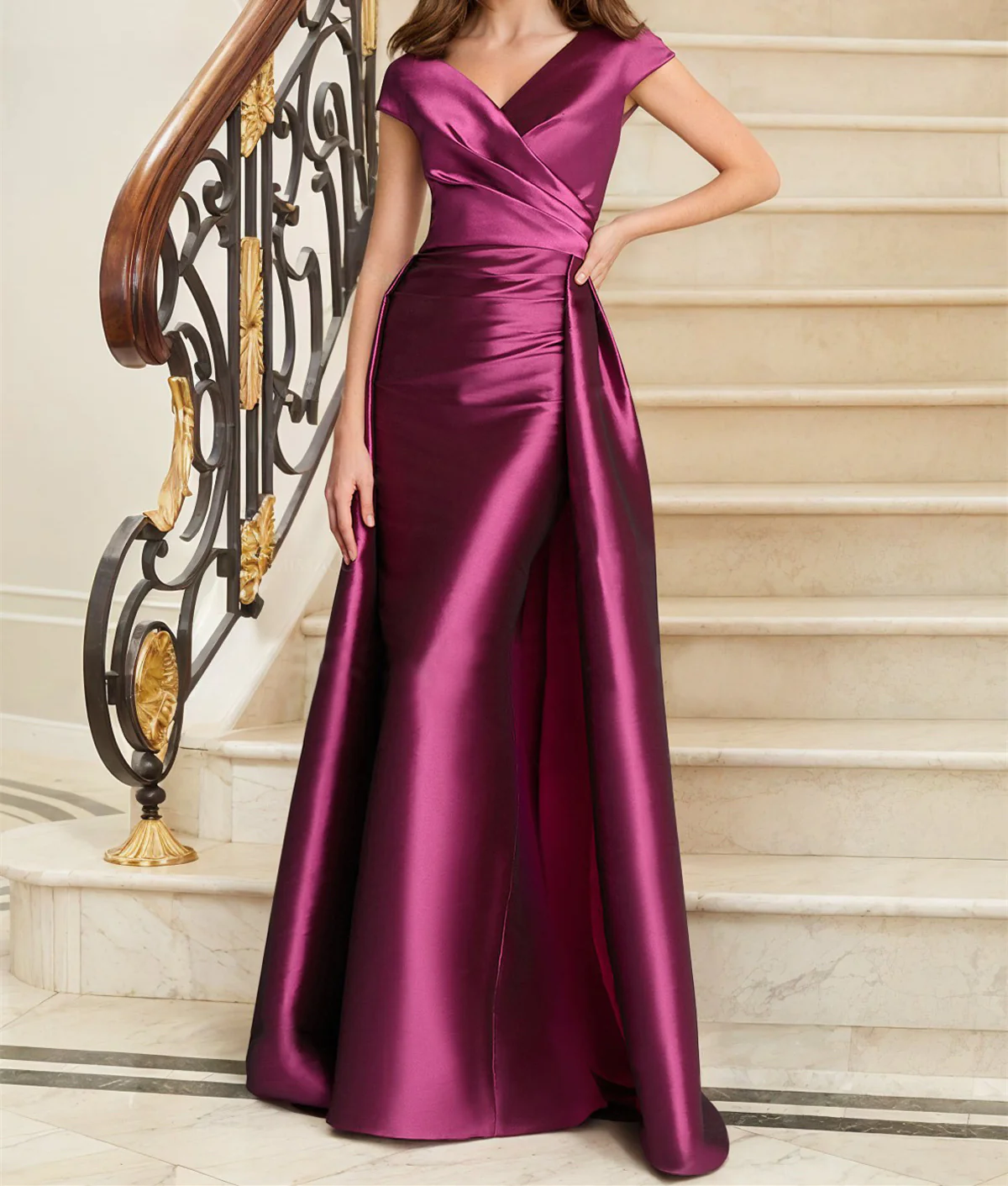 Sheath/Column V-Neck Sleeveless Satin Mother Of The Bride Dresses - QUGEX