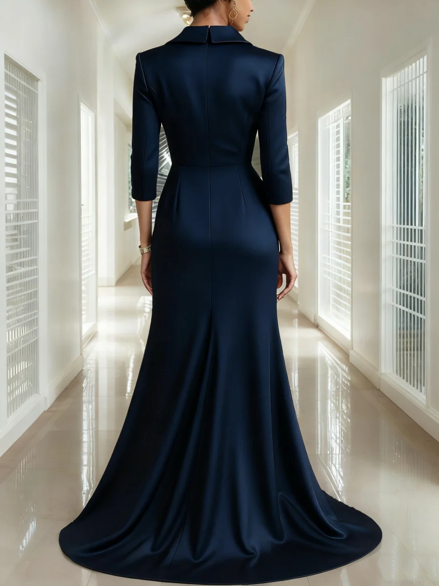 Trumpet/Mermaid 3/4 Sleeves V-Neck Mother of the Bride Dresses Floor-Length - QUGEX