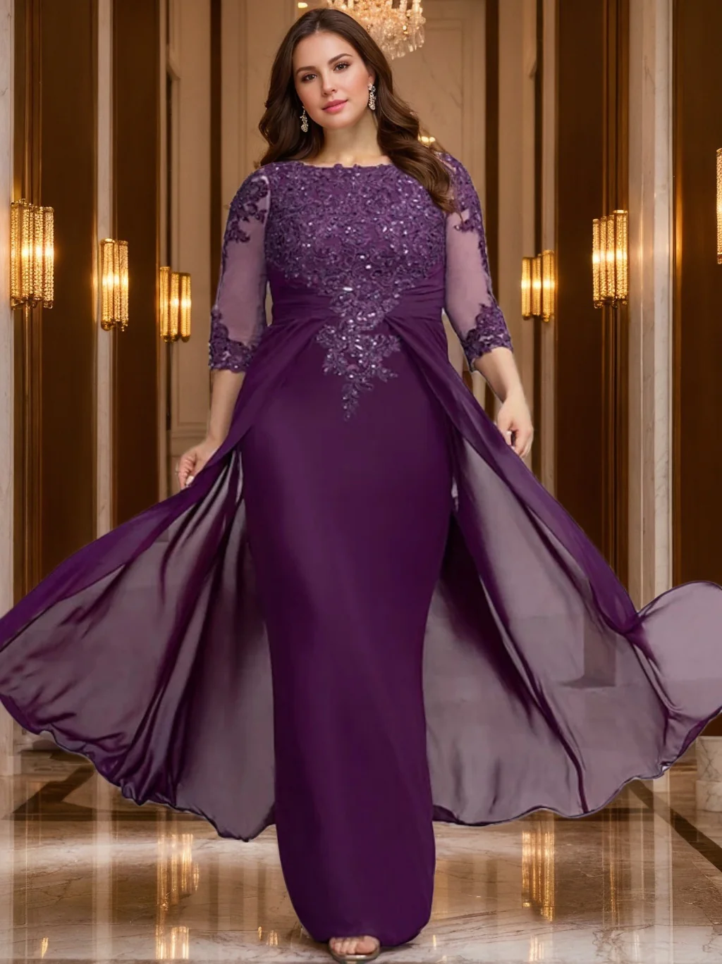 A-Line/Princess Jewel Neck Floor-Length Mother of the Bride Dresses - QUGEX