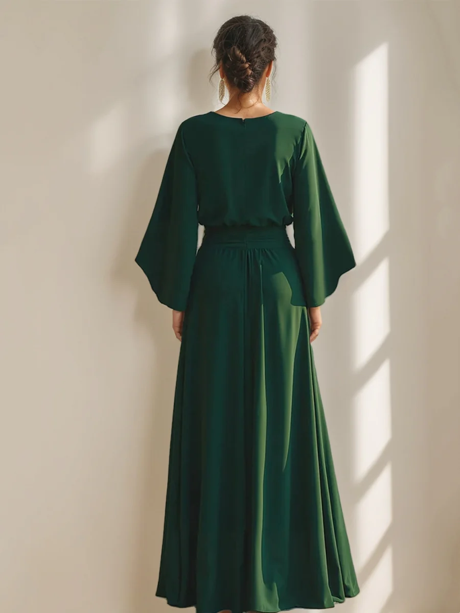 A-Line/Princess Scoop Chiffon Mother of the Bride Dresses Floor-Length with Pockets - QUGEX