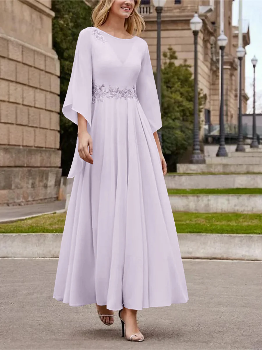 A-Line/Princess Jewel Neck 3/4 Length Sleeve Ankle-Length Mother of the Bride Dresses with Sequins - QUGEX