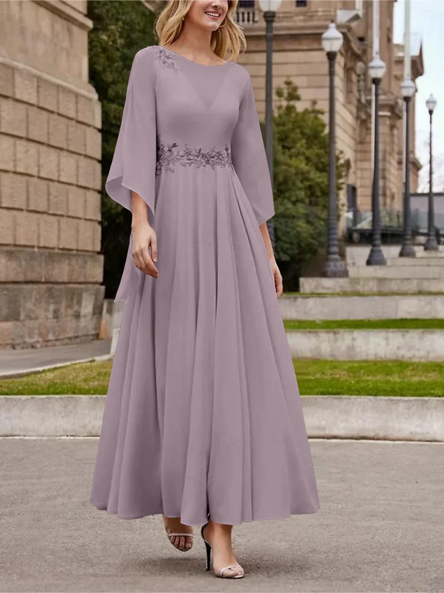 A-Line/Princess Jewel Neck 3/4 Length Sleeve Ankle-Length Mother of the Bride Dresses with Sequins - QUGEX