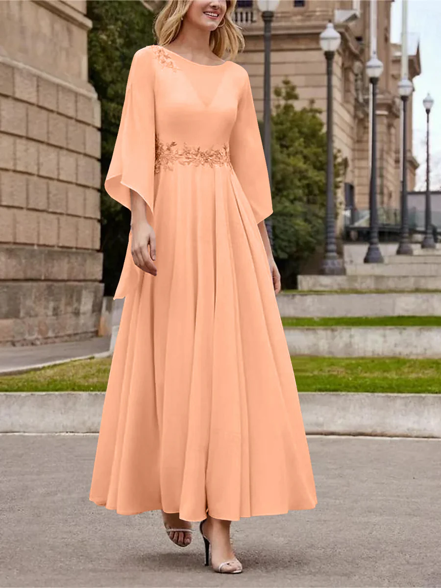 A-Line/Princess Jewel Neck 3/4 Length Sleeve Ankle-Length Mother of the Bride Dresses with Sequins - QUGEX