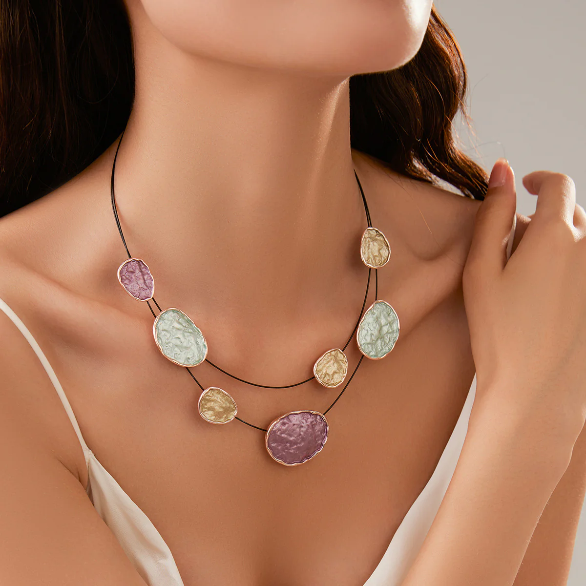 Exaggerated Daily Colorful Irregular Oval Wire Necklace - QUGEX